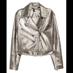 Silver Metallic Vegan Leather Moto Jacket